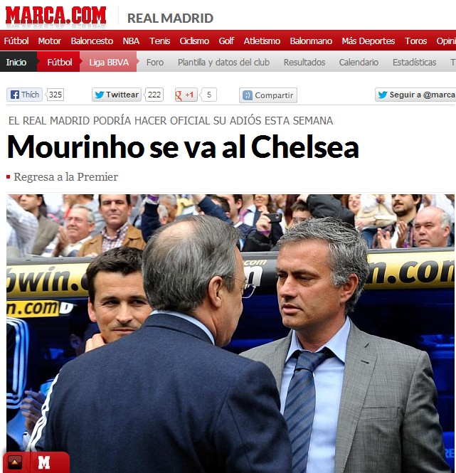 Marca xác nhận Mou sẽ cập bến Chelsea trong ít ngày tới.
